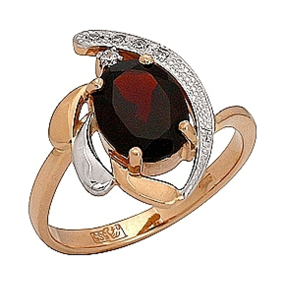 Золотое кольцо с гранатом и фианитом № 36256