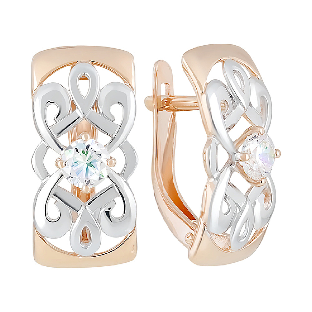 Золотые серьги с фианитом № 128632