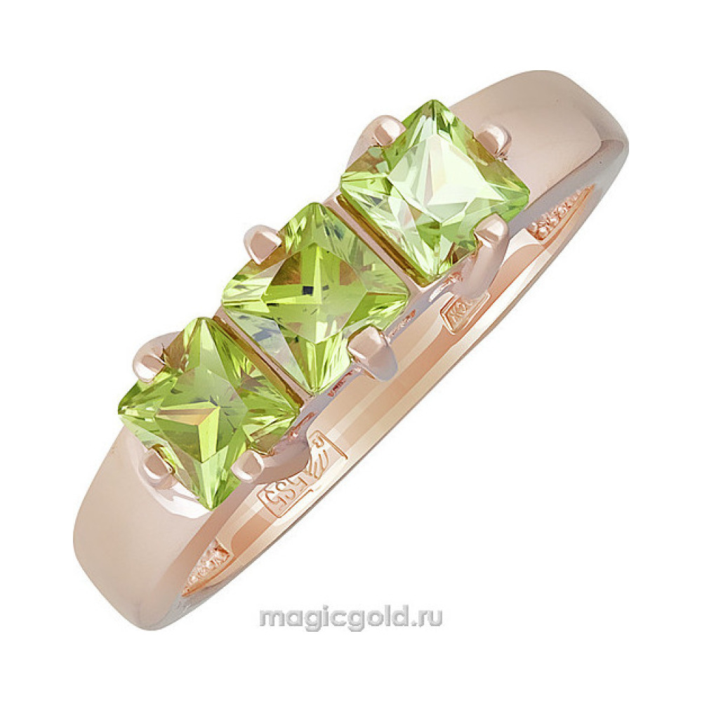 Золотое кольцо с хризолитом № 139052