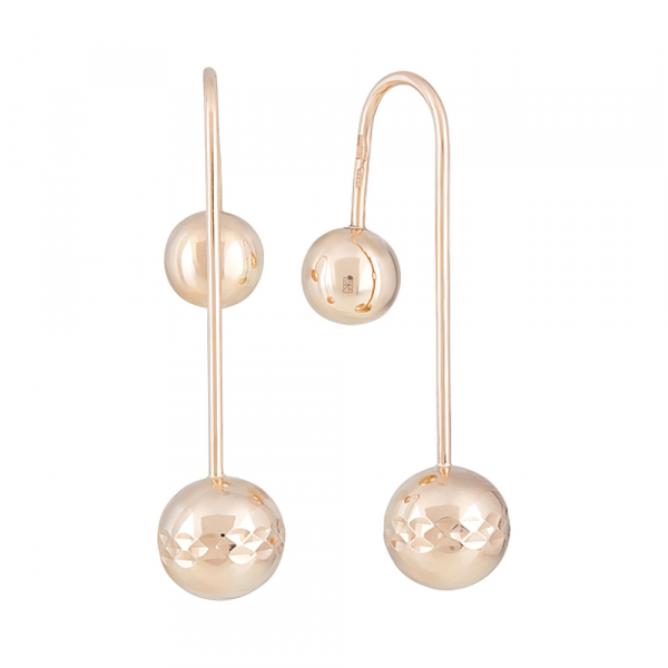 Золотые серьги без камня с алмазкой № 124371