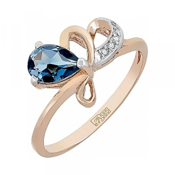 Золотое кольцо с топазом и фианитом № 115368