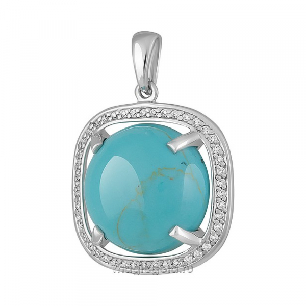 Серебряная подвеска с бирюзой и фианитом № 151406