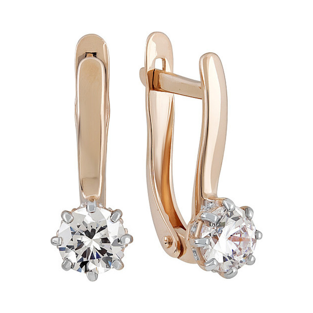 Золотые серьги с кристаллами swarovski и фианитом № 135151