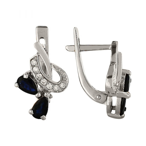 Золотые серьги с бриллиантом и сапфиром № 96389