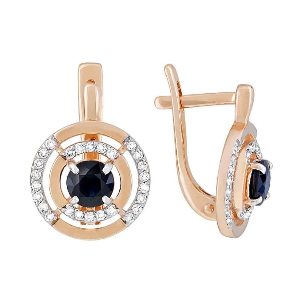 Золотые серьги с бриллиантом и сапфиром № 119117