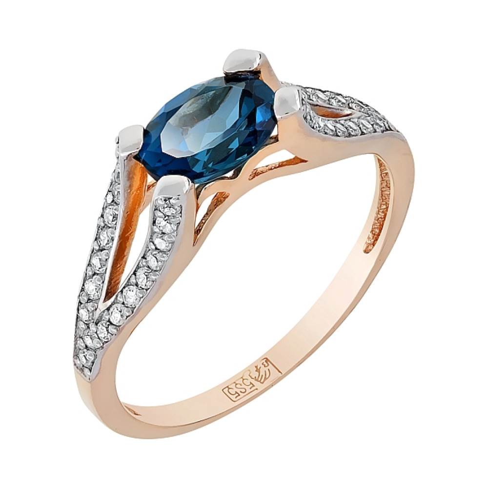 Золотое кольцо с топазом и фианитом № 115371