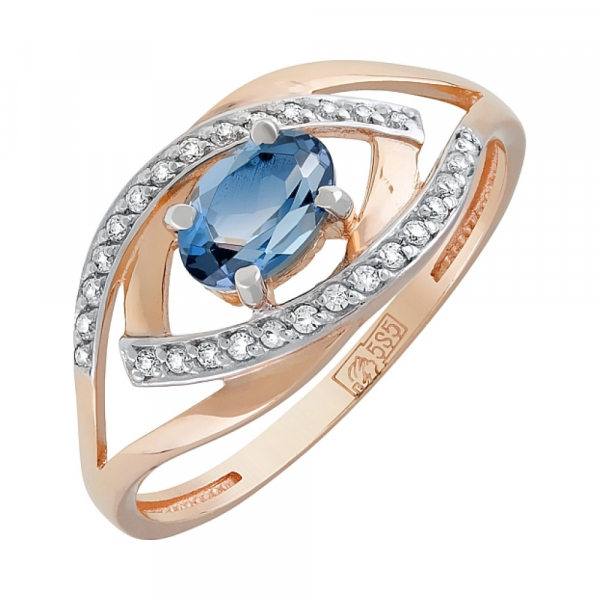 Золотое кольцо с топазом и фианитом № 119951