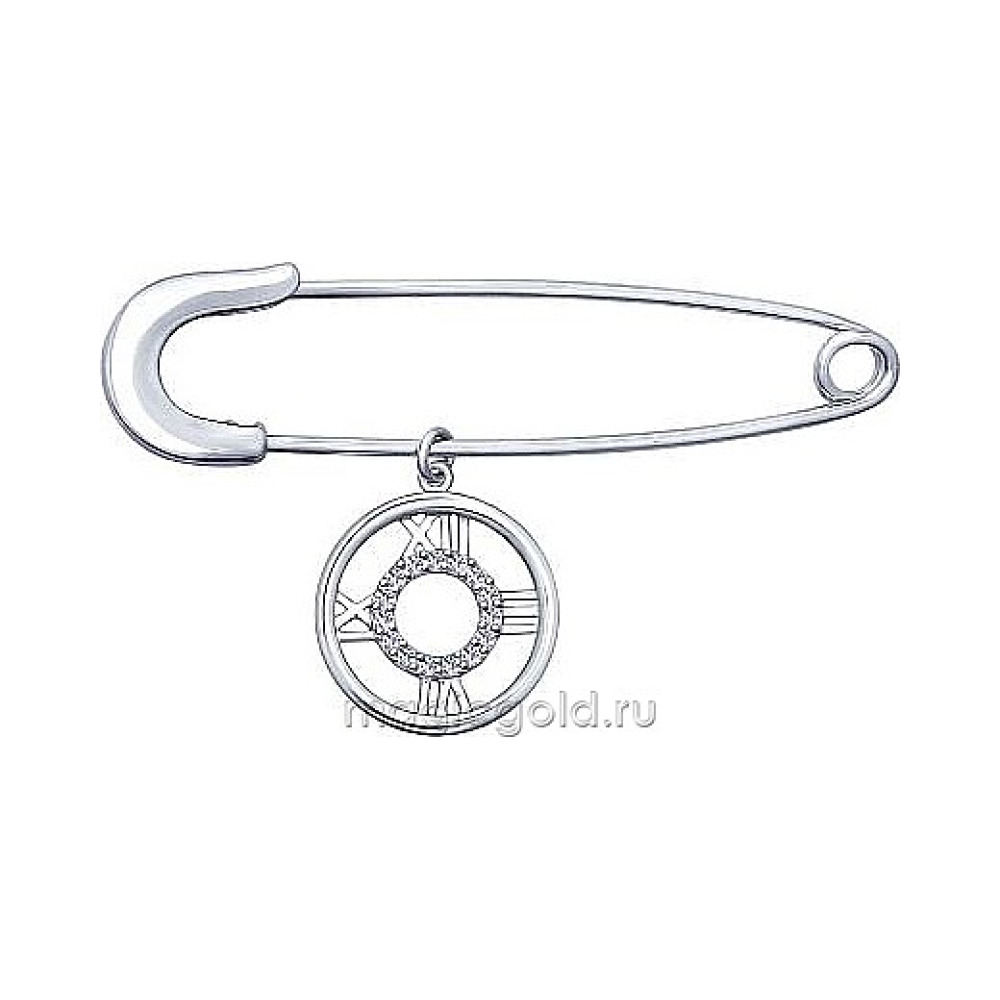 Серебряная брошь с фианитом № 174355