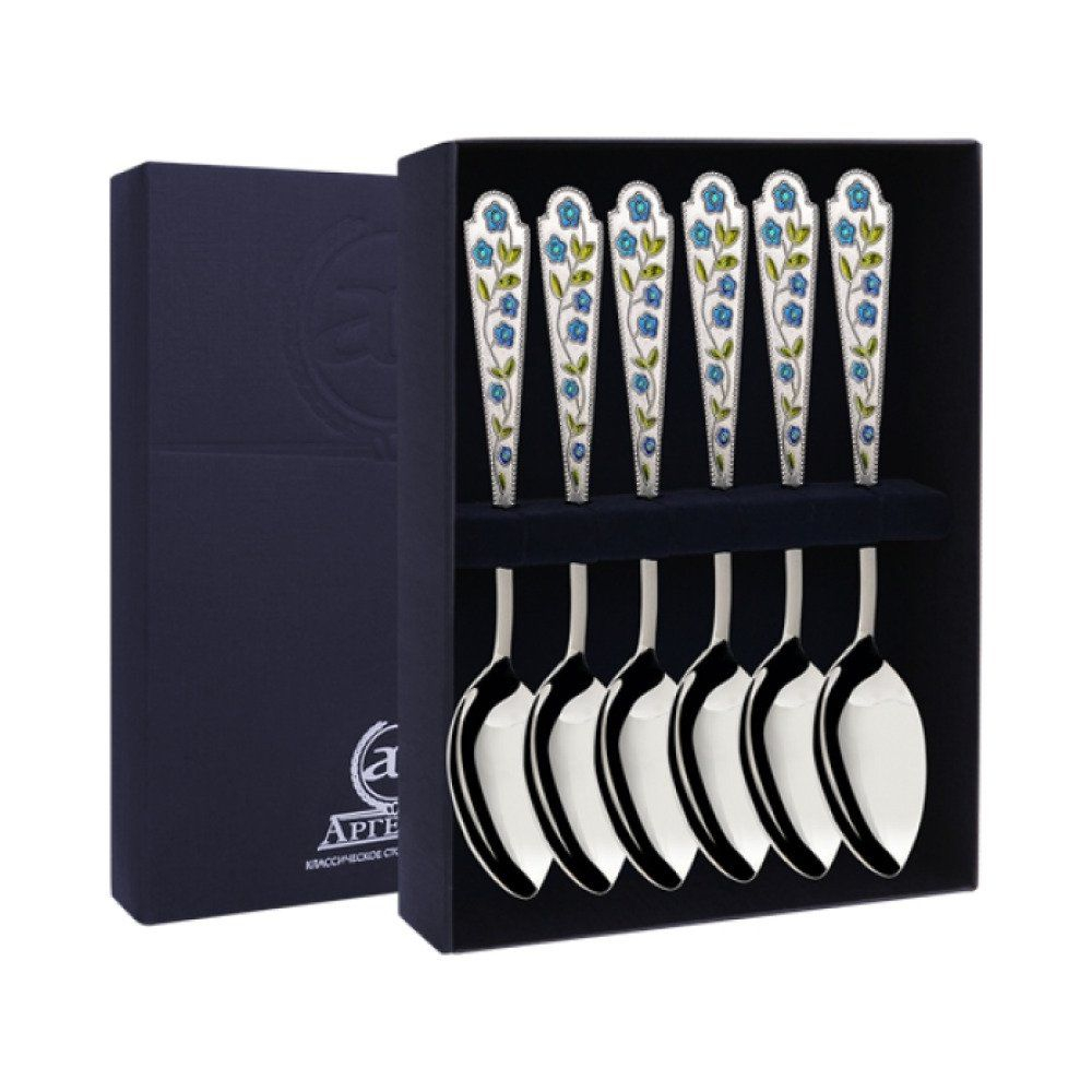 Набор 6 серебряных чайных ложек «Лето-Василек»