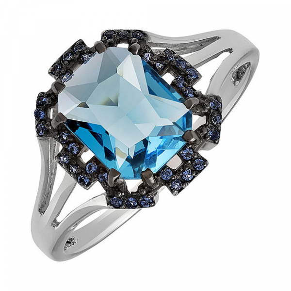 Серебряное кольцо с алпанитом и фианитом черн.покрыт № 135357