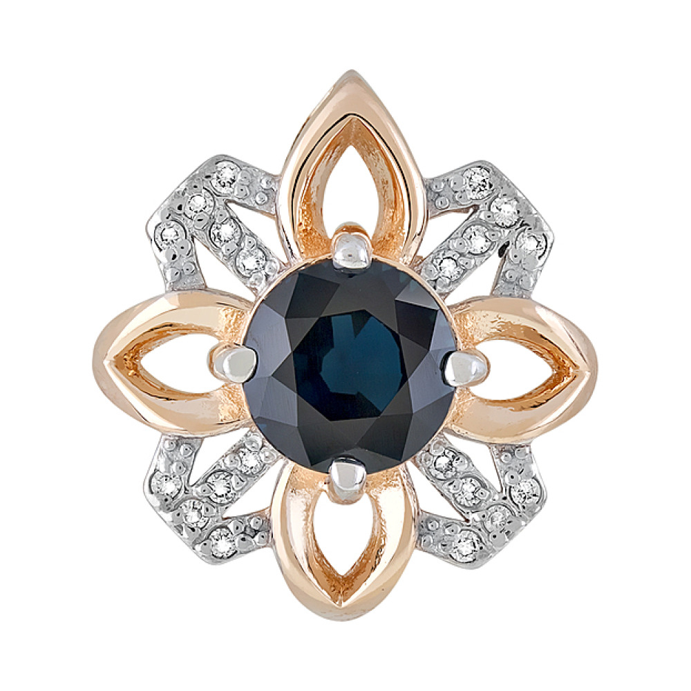 Золотая подвеска с бриллиантом и сапфиром № 123177