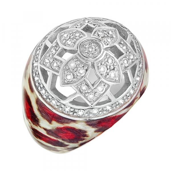 Серебряное кольцо с эмалью и фианитами № 106170