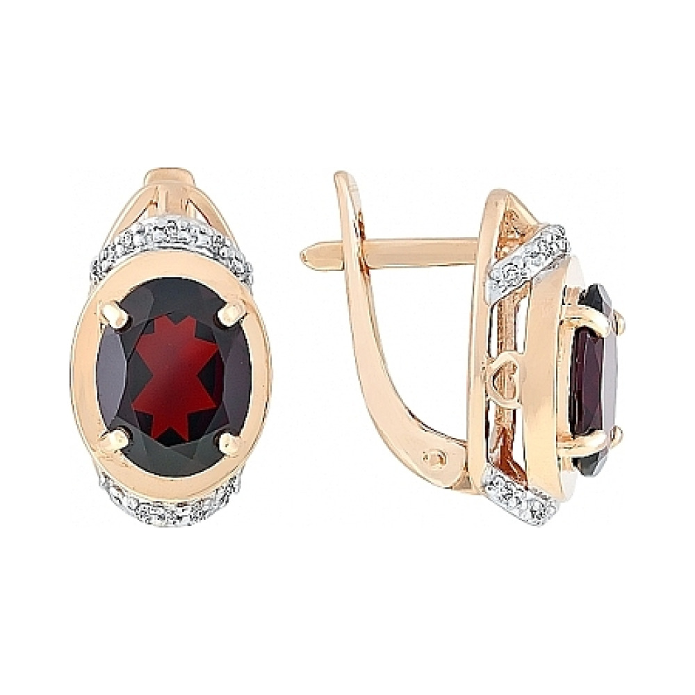 Золотые серьги с гранатом и фианитом № 114620