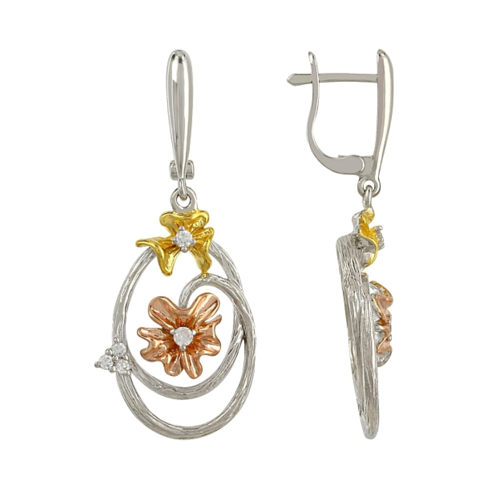 Серебряные серьги с фианитами № 106331