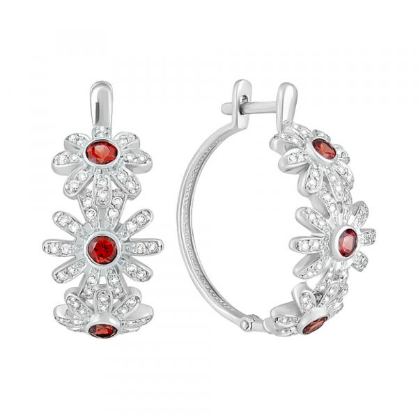 Серебряные серьги с гранатом и фианитом № 124659