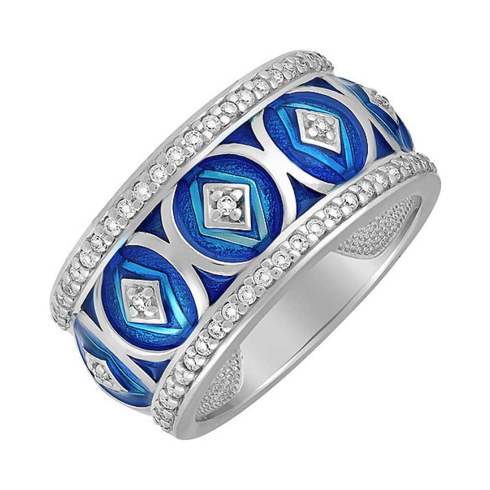 Серебряное кольцо с фианитом и эмалью № 135958