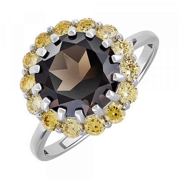 Серебряное кольцо с раухтопазом и фианитом № 132194