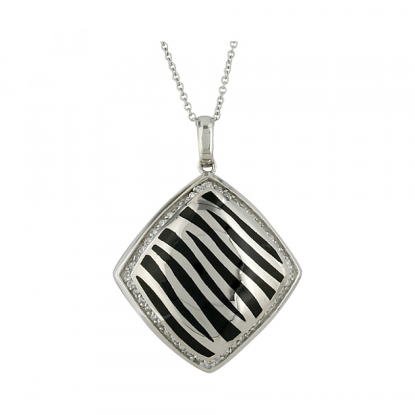 Серебряное колье с фианитом и каучуком № 106712