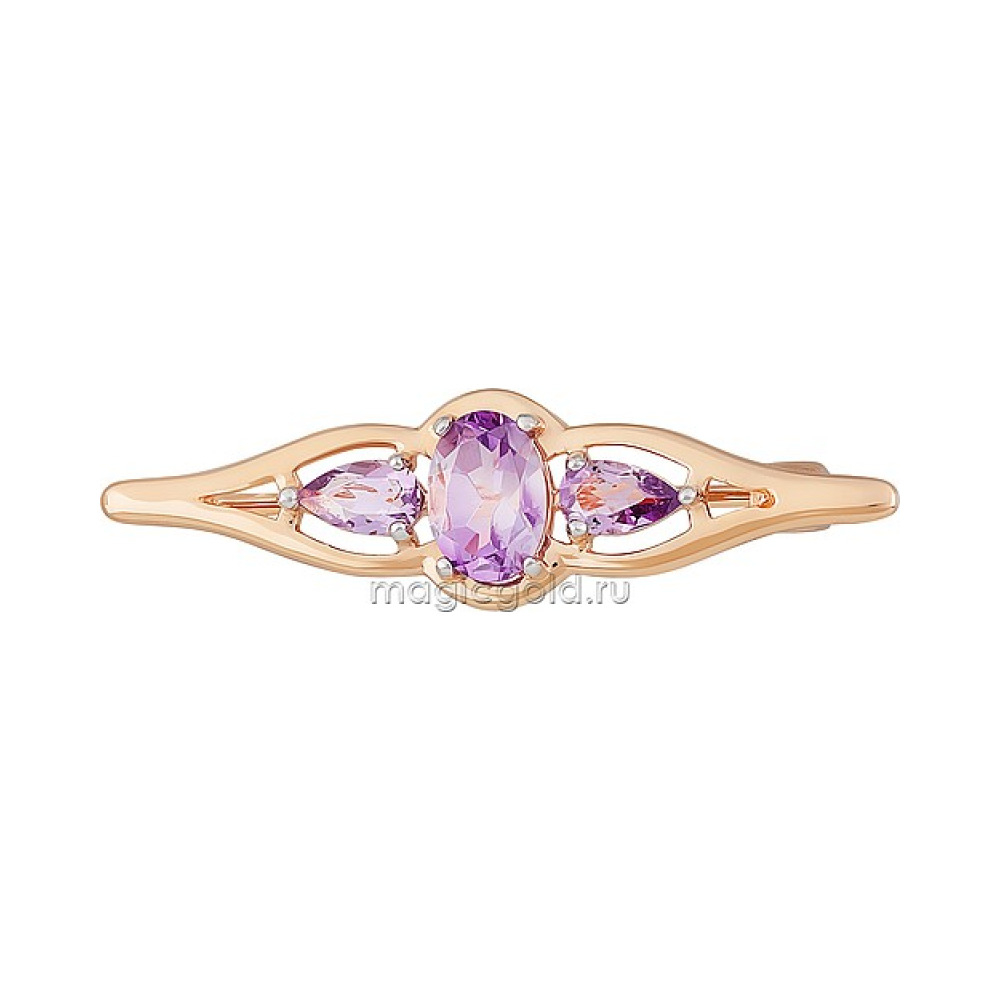 Золотая брошь с аметистом  № 164261