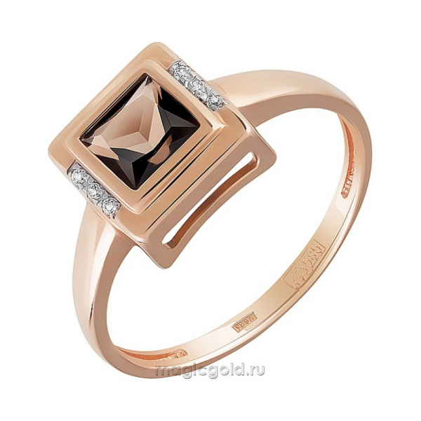 Золотое кольцо с раухтопазом и фианитом № 160544