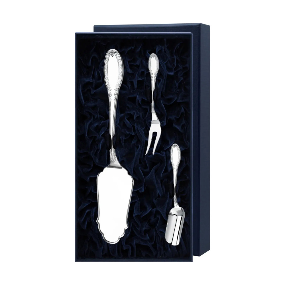 Набор чайный Император: вилка для лимона, лопатка для пирожного, совок для сахара из серебра 925 пробы