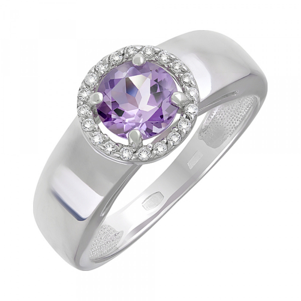 Серебряное кольцо с аметистом и фианитом № 124051