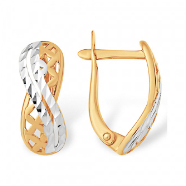 Золотые серьги без камня с алмазкой № 163192