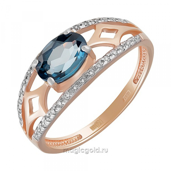 Золотое кольцо с топазом и фианитом № 158802