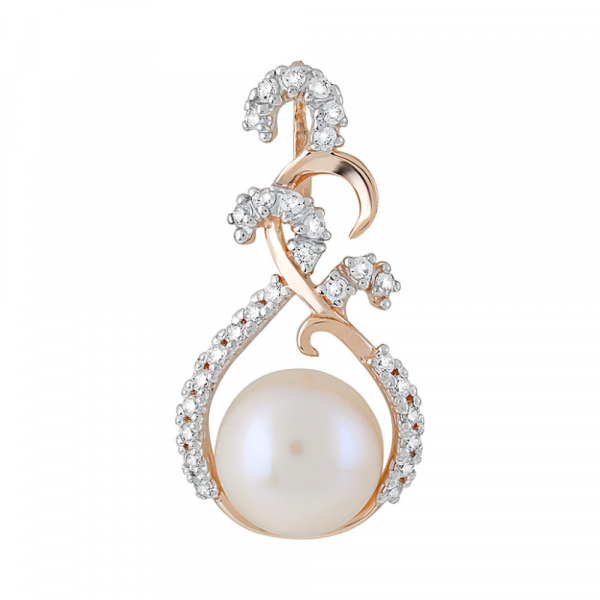 Золотая подвеска с жемчугом и фианитом № 124787