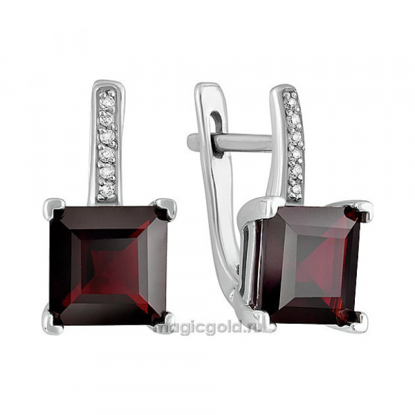 Серебряные серьги с гранатом и фианитом № 134031