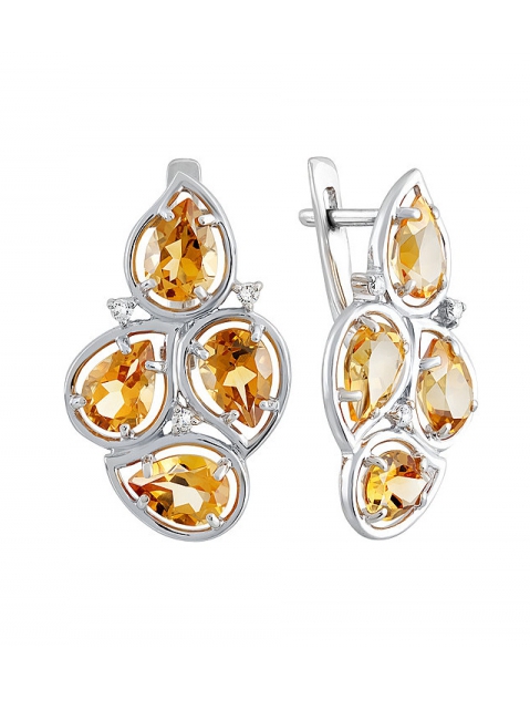 Серебряные серьги с цитрином и фианитом № 129609