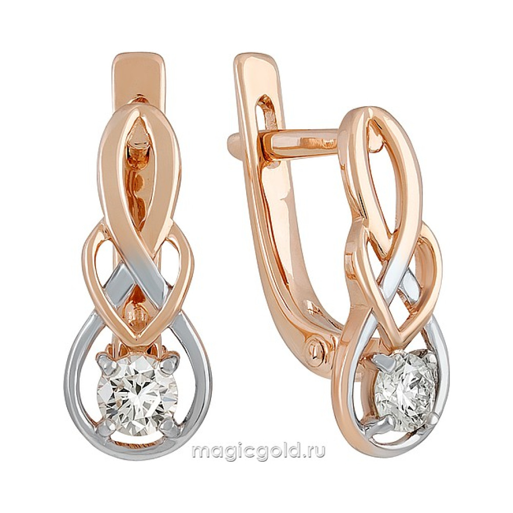 Золотые серьги с бриллиантом № 137831