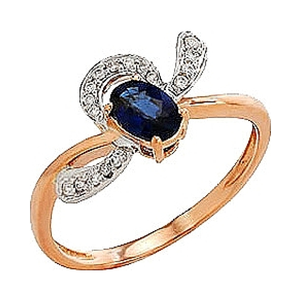 Золотое кольцо с бриллиантом и сапфиром № 82229