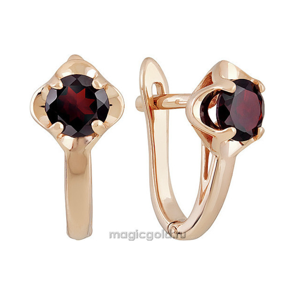 Золотые серьги с гранатом № 139477