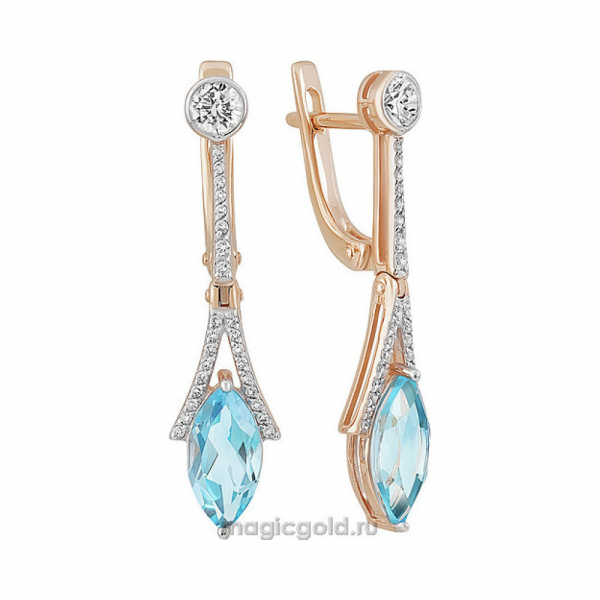 Золотые серьги с топазом и фианитом № 141871
