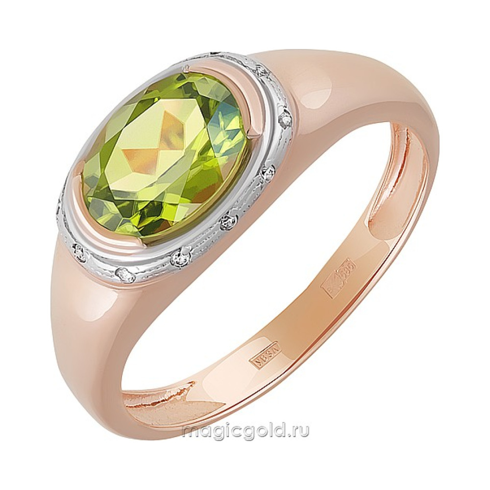Золотое кольцо с хризолитом и фианитом № 162961