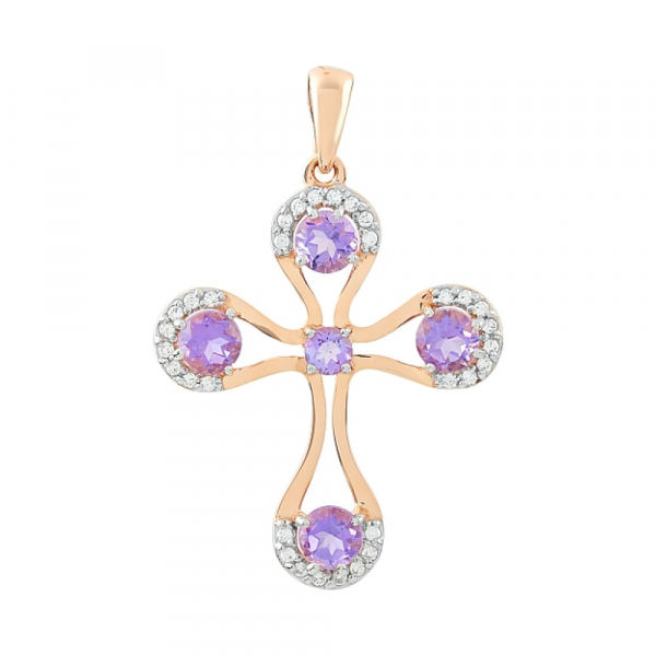 Золотая подвеска с аметистом и фианитом № 112167