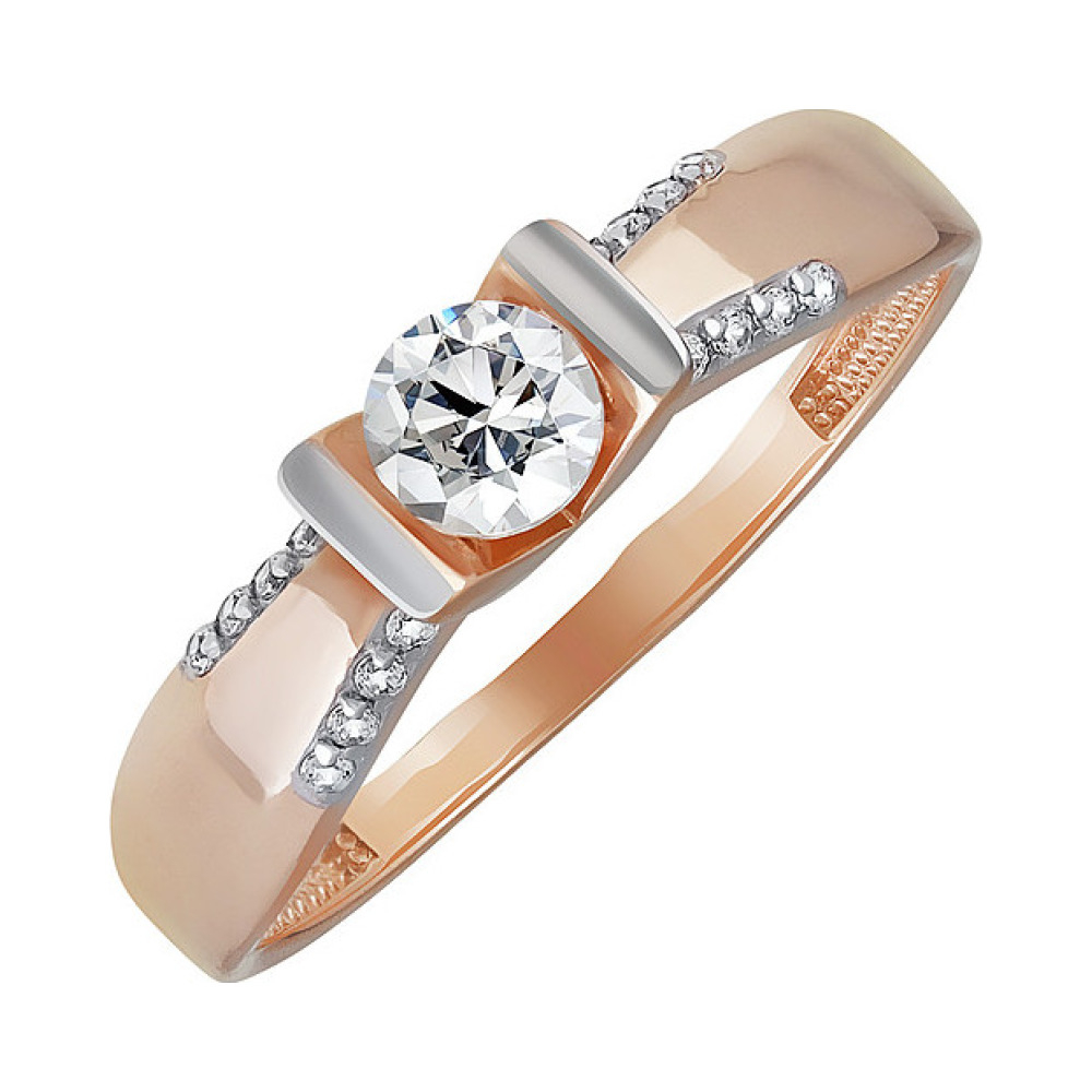 Золотое кольцо с кристаллом swarovski и фианитом № 137162