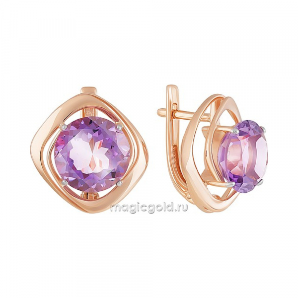 Золотые серьги с аметистом № 160608