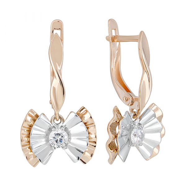 Золотые серьги с фианитом № 129106