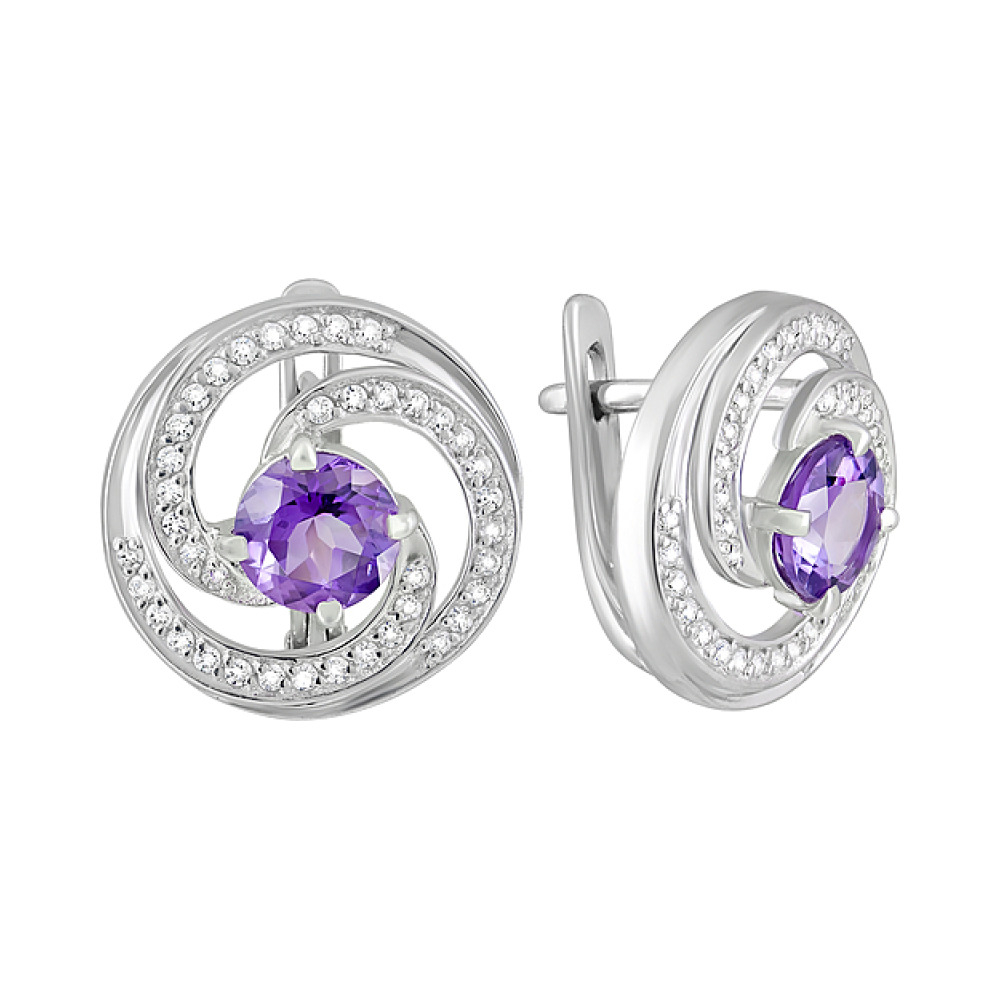 Серебряные серьги с аметистом и фианитом № 123202