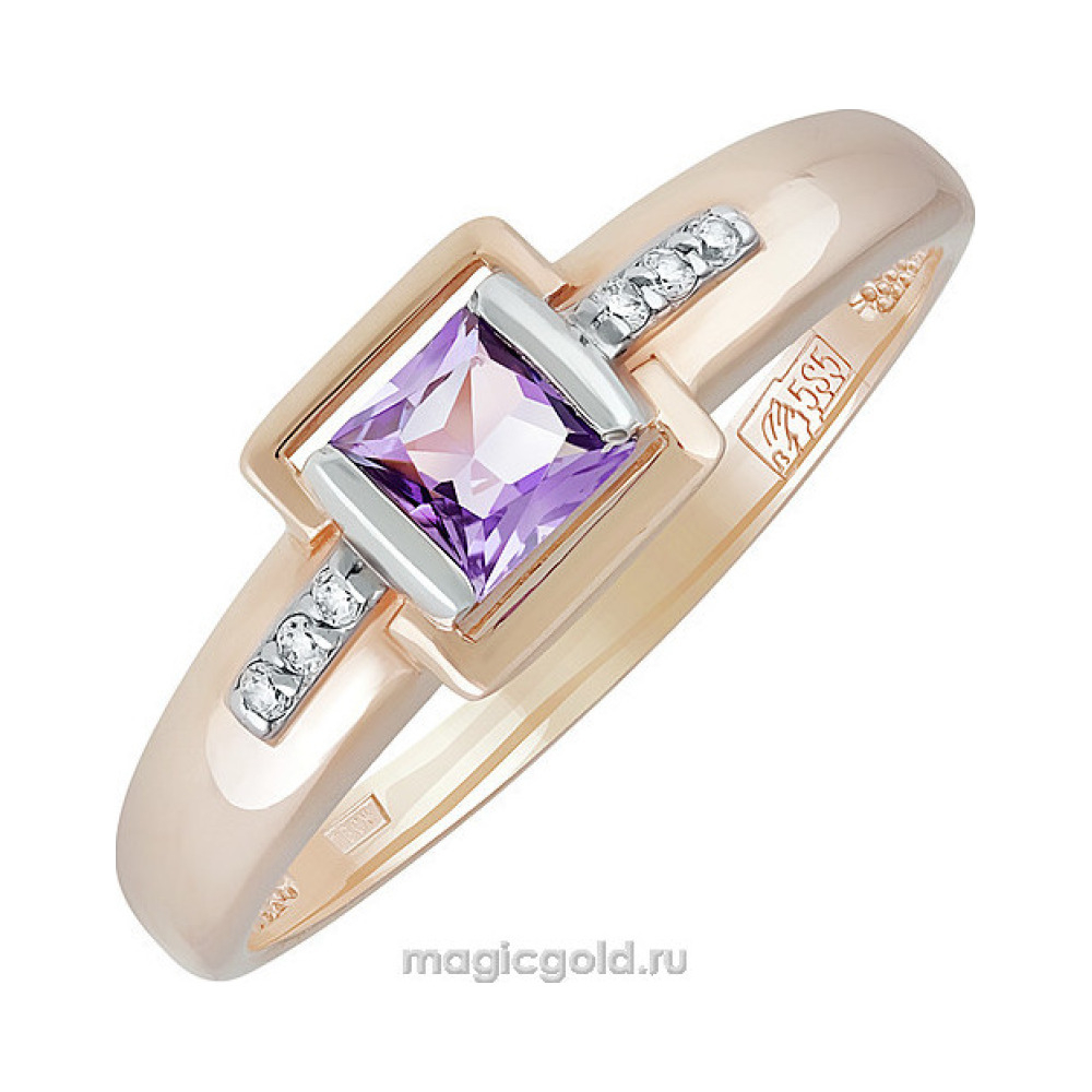Золотое кольцо с аметистом и фианитом № 139785