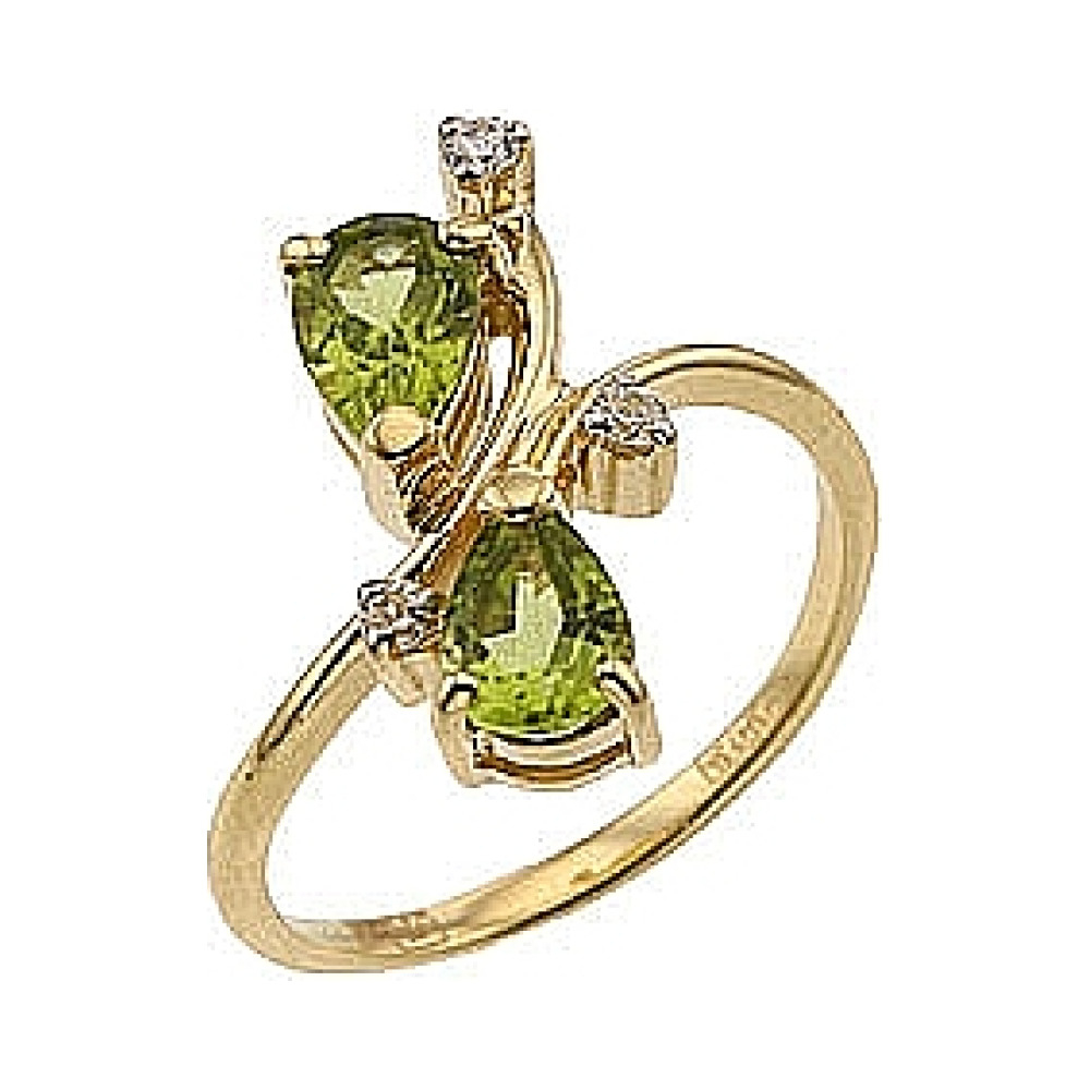 Кольцо с хризолитом и фианитом № 33871