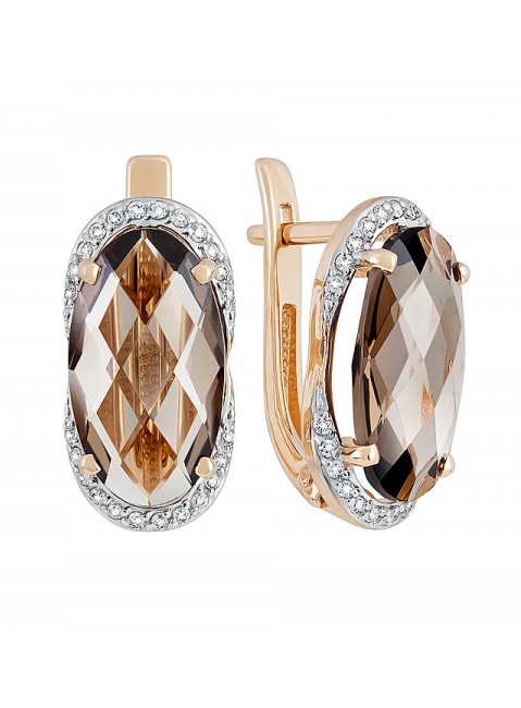 Золотые серьги с раухтопазом и фианитом № 131869