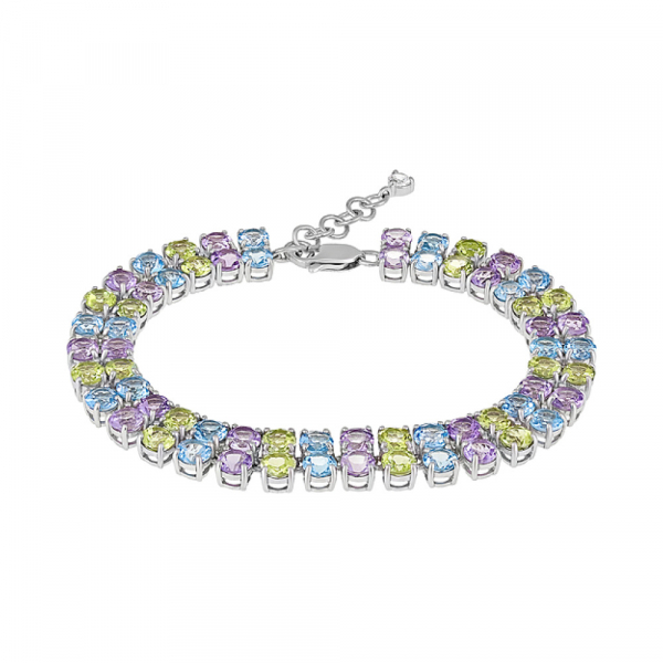 Серебряный браслет с полудраг. вставками и фианитом № 127956