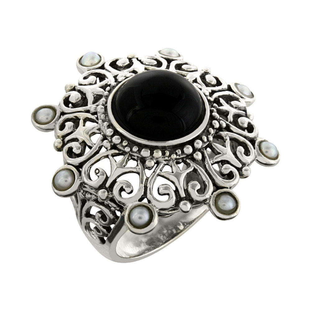 Серебряное кольцо с ониксом № 80908