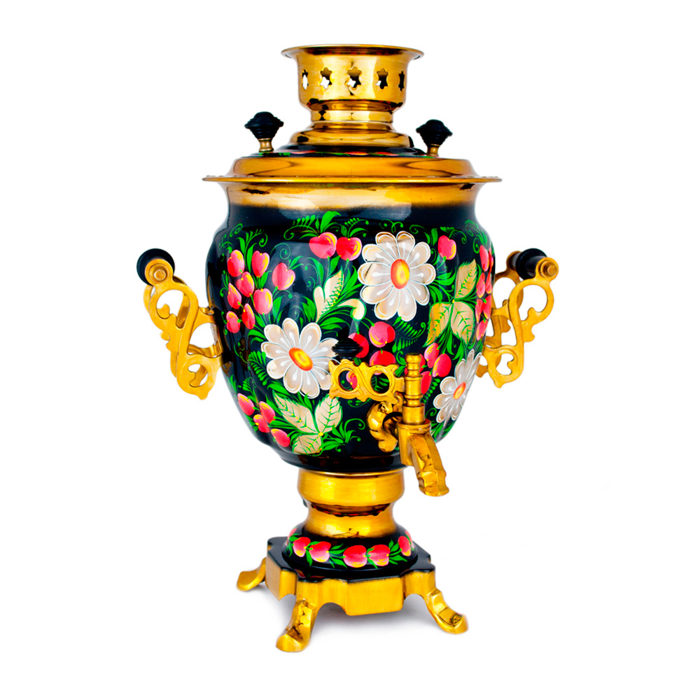 Фотография самовар электрический "желудь", 3 литра, роспись № 34, с подносом №1