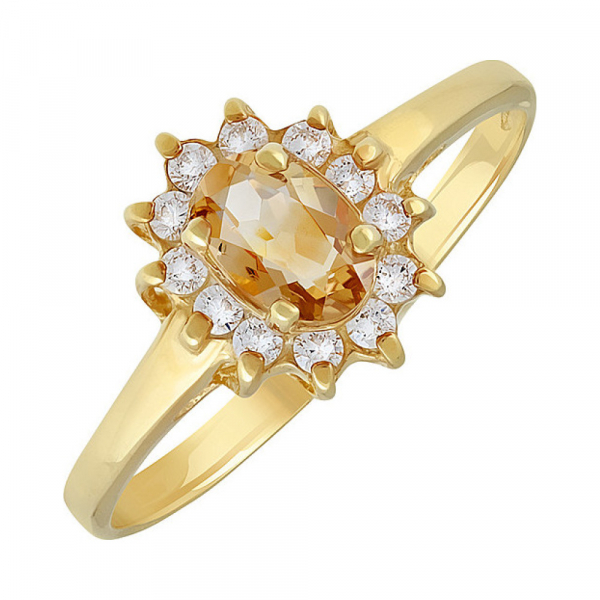 Серебряное кольцо с цитрином, фианитом и золотым покрытием № 135677