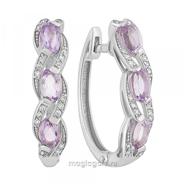 Серебряные серьги с аметистом и фианитом № 140126