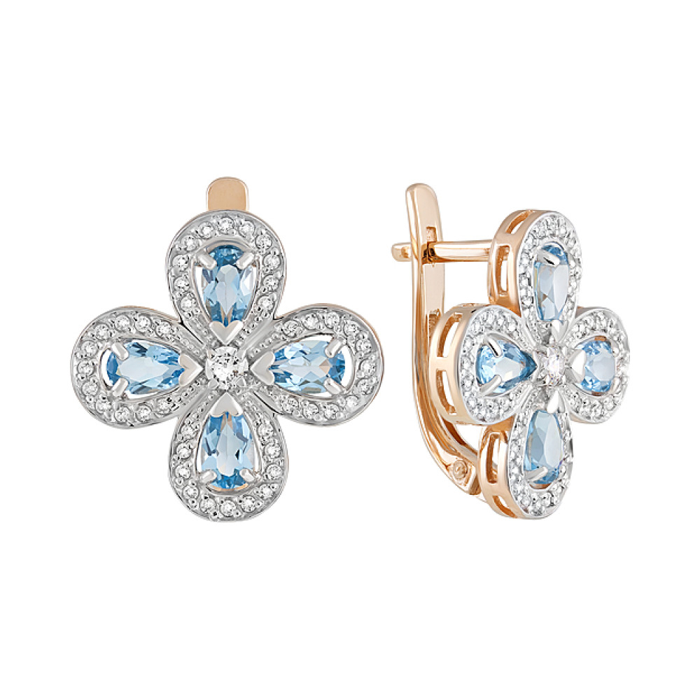 Золотые серьги с топазом и фианитом № 128483